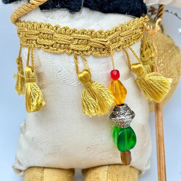 Handcrafted Santa Claus Doll Holiday 19" Gold Hat White Beard Tassel Fabric Gift - Picture 3 of 10